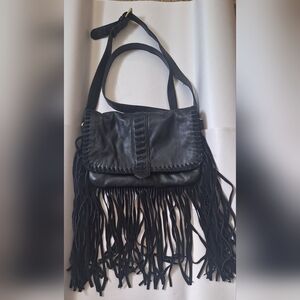 Scully Black Fringe Leather Shoulder Bag